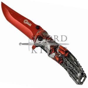Red Reaper Folding Penknife with Lanyard Hole and Thumb Stud