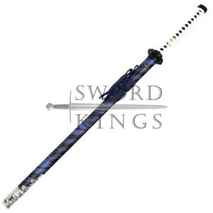 Deluxe Ghost of Tsushima Straight Metal katana Faux Leather Sheath with metal kojiri on end of Sheath