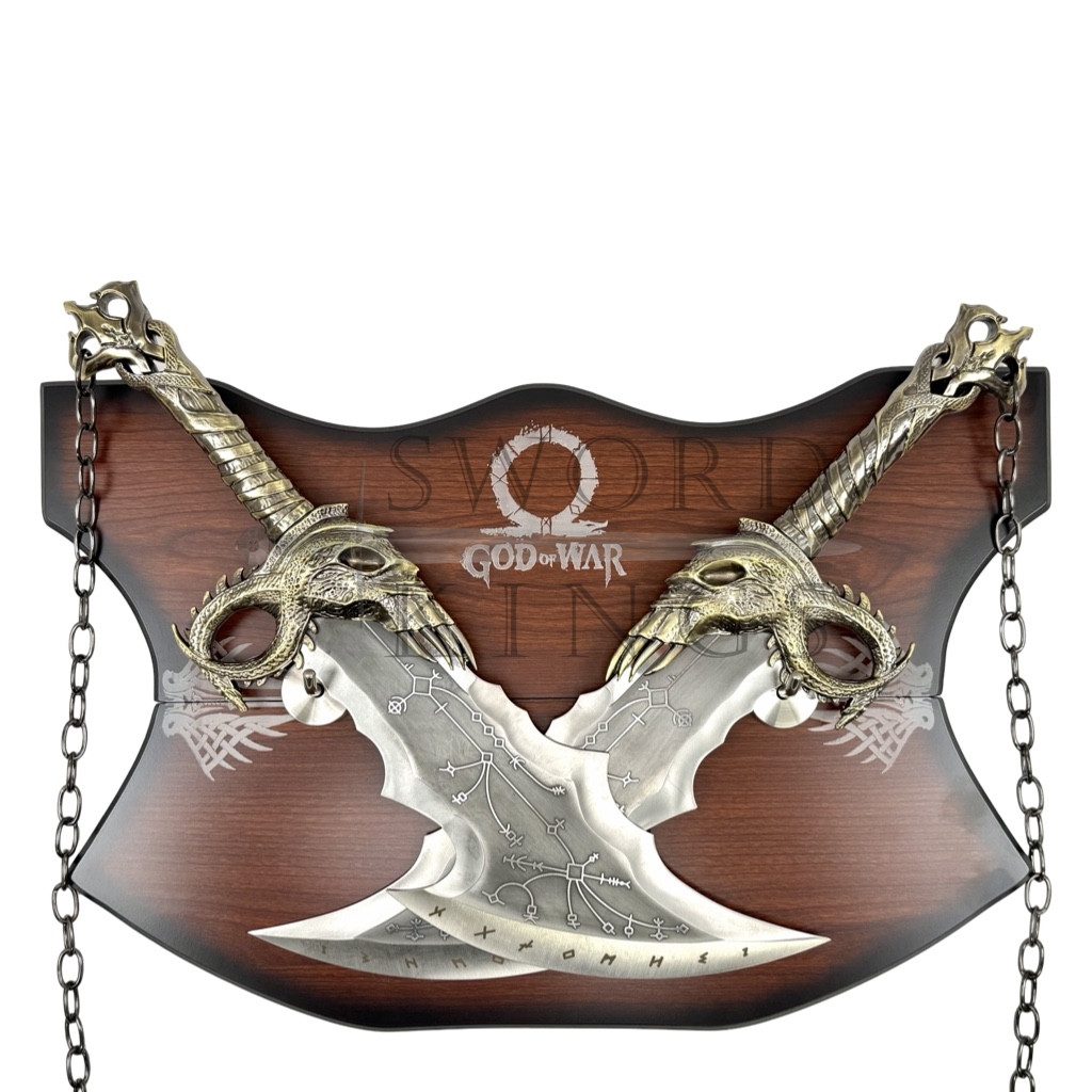 God Of War Kratos Metal Blades of Chaos Linked Together By Chain With Logo On Plaque - Image 2