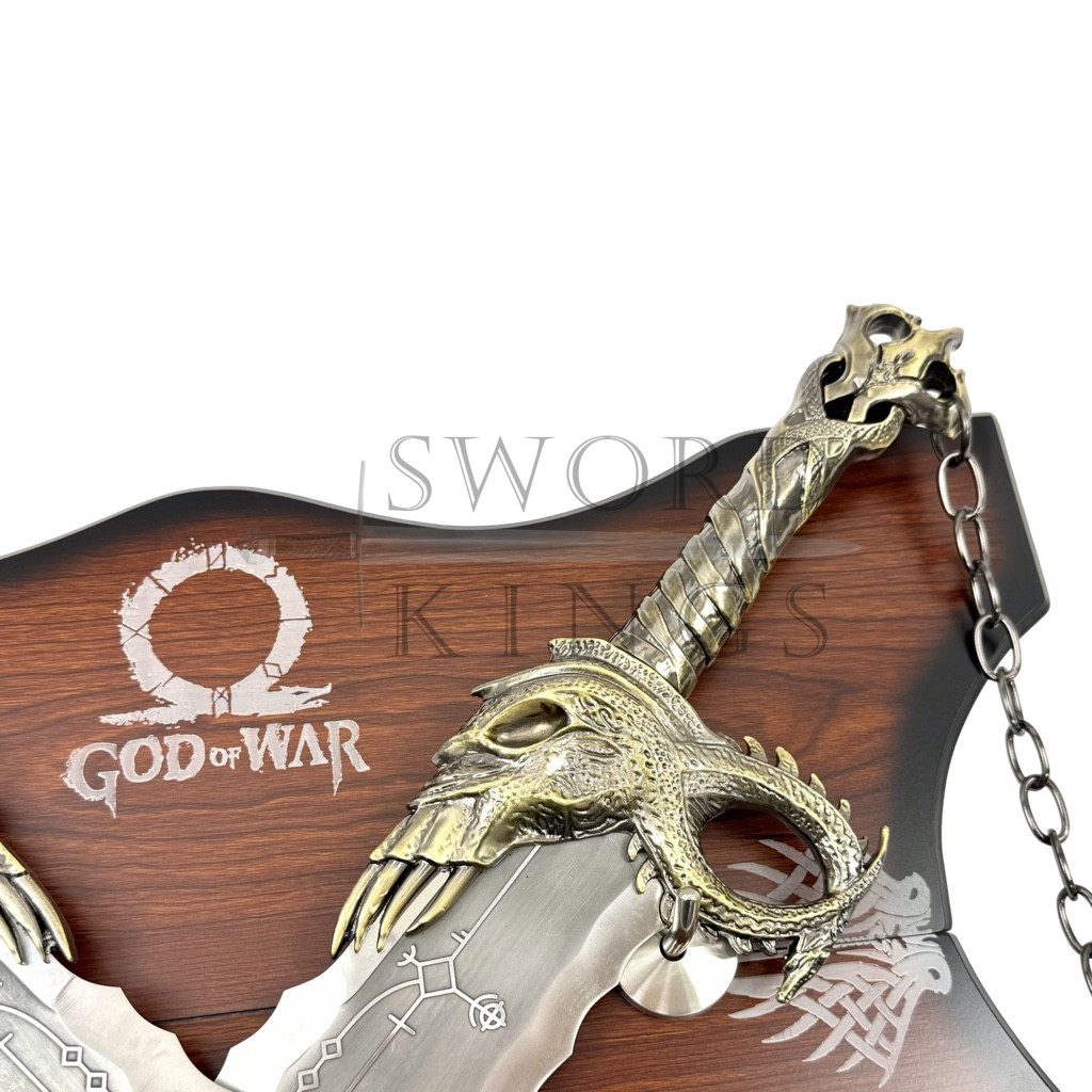 God Of War Kratos Metal Blades of Chaos Linked Together By Chain With Logo On Plaque - Image 4