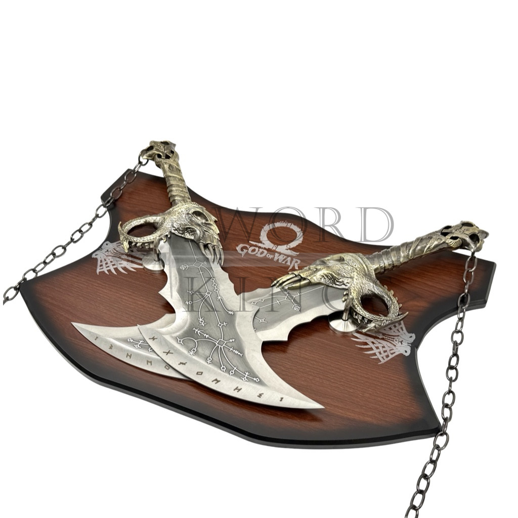 God Of War Kratos Metal Blades of Chaos Linked Together By Chain With Logo On Plaque - Image 6