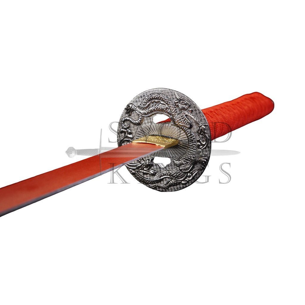 RED CARVED DRAGON STRAIGHT SWORD - Image 9